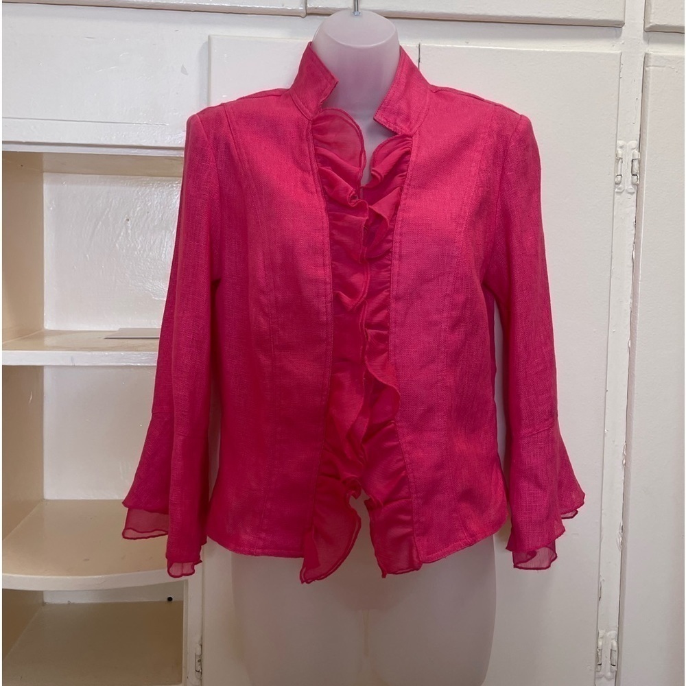 Lena Gabrielle Vintage 100% Linen Pink Fuschia Ruffle Jacket Size 4 #0449